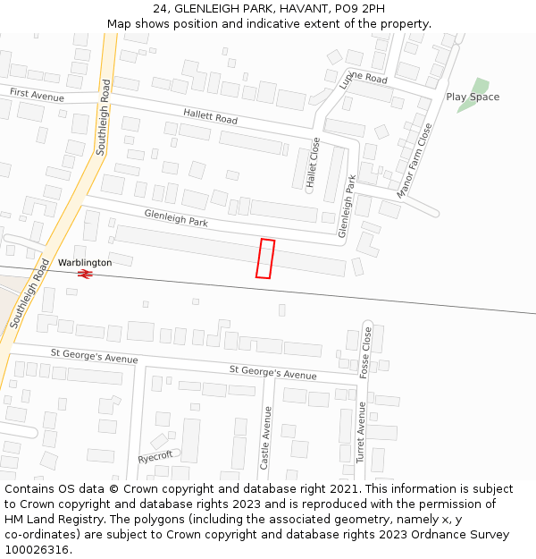 24, GLENLEIGH PARK, HAVANT, PO9 2PH: Location map and indicative extent of plot