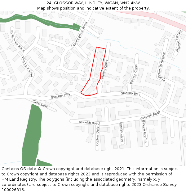 24, GLOSSOP WAY, HINDLEY, WIGAN, WN2 4NW: Location map and indicative extent of plot