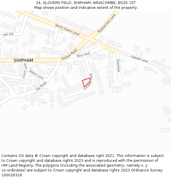 24, GLOVERS FIELD, SHIPHAM, WINSCOMBE, BS25 1ST: Location map and indicative extent of plot