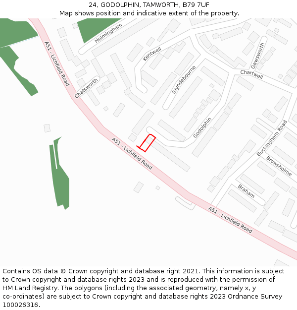 24, GODOLPHIN, TAMWORTH, B79 7UF: Location map and indicative extent of plot