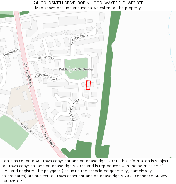 24, GOLDSMITH DRIVE, ROBIN HOOD, WAKEFIELD, WF3 3TF: Location map and indicative extent of plot