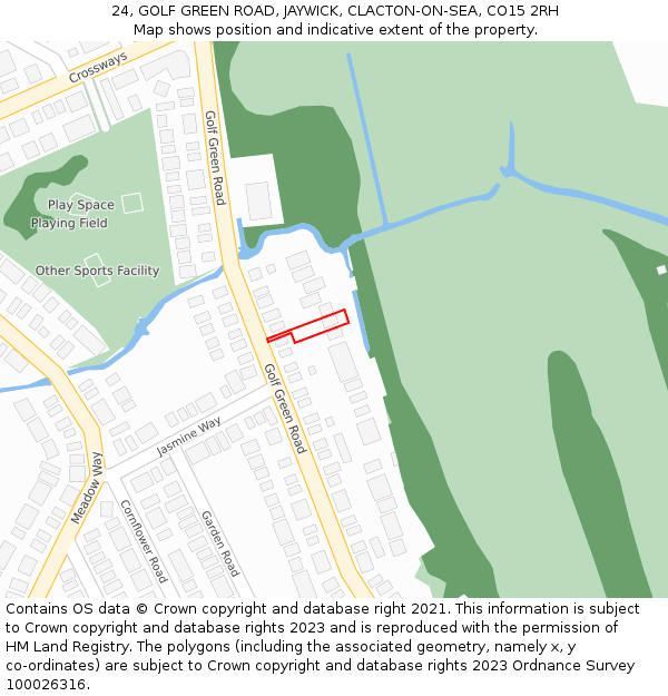 24, GOLF GREEN ROAD, JAYWICK, CLACTON-ON-SEA, CO15 2RH: Location map and indicative extent of plot