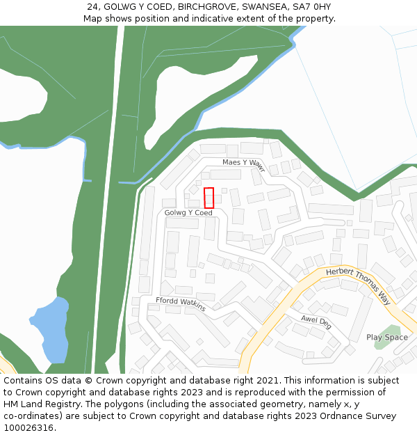 24, GOLWG Y COED, BIRCHGROVE, SWANSEA, SA7 0HY: Location map and indicative extent of plot