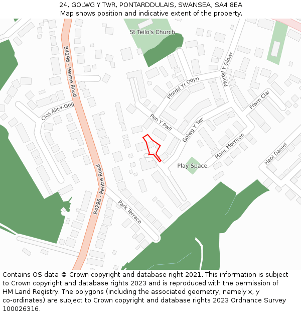 24, GOLWG Y TWR, PONTARDDULAIS, SWANSEA, SA4 8EA: Location map and indicative extent of plot