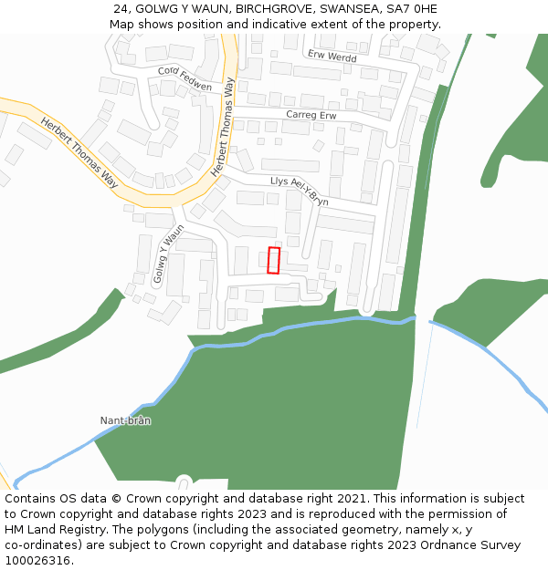 24, GOLWG Y WAUN, BIRCHGROVE, SWANSEA, SA7 0HE: Location map and indicative extent of plot