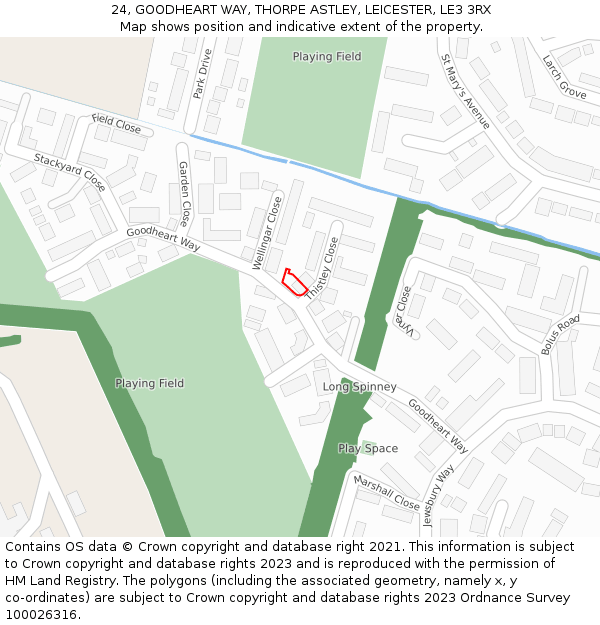 24, GOODHEART WAY, THORPE ASTLEY, LEICESTER, LE3 3RX: Location map and indicative extent of plot
