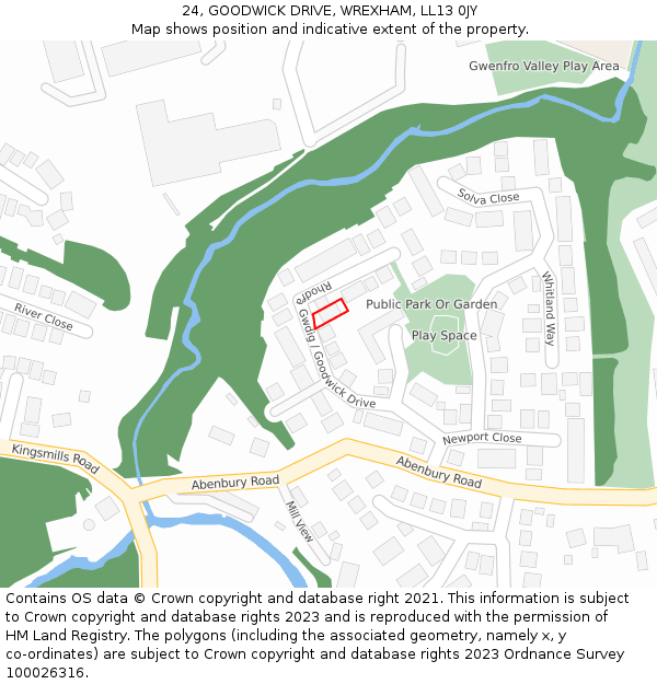 24, GOODWICK DRIVE, WREXHAM, LL13 0JY: Location map and indicative extent of plot