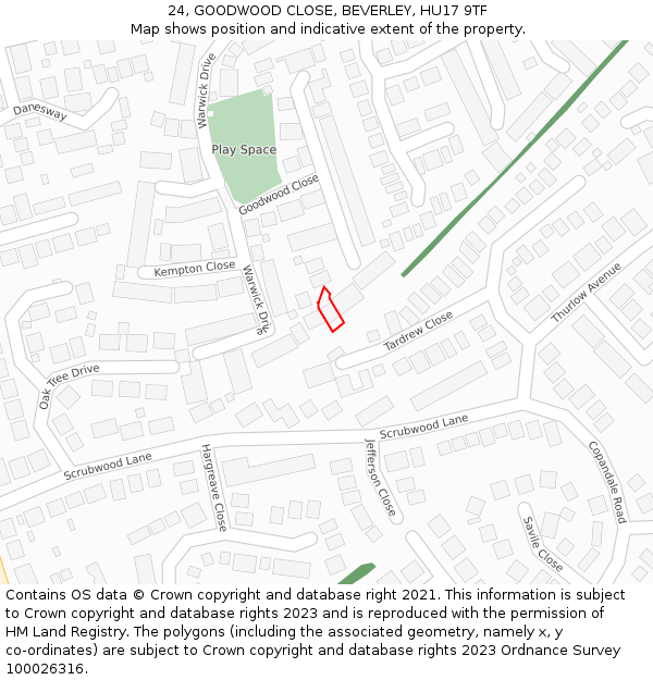 24, GOODWOOD CLOSE, BEVERLEY, HU17 9TF: Location map and indicative extent of plot