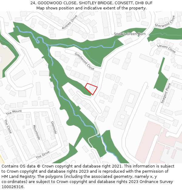 24, GOODWOOD CLOSE, SHOTLEY BRIDGE, CONSETT, DH8 0UF: Location map and indicative extent of plot