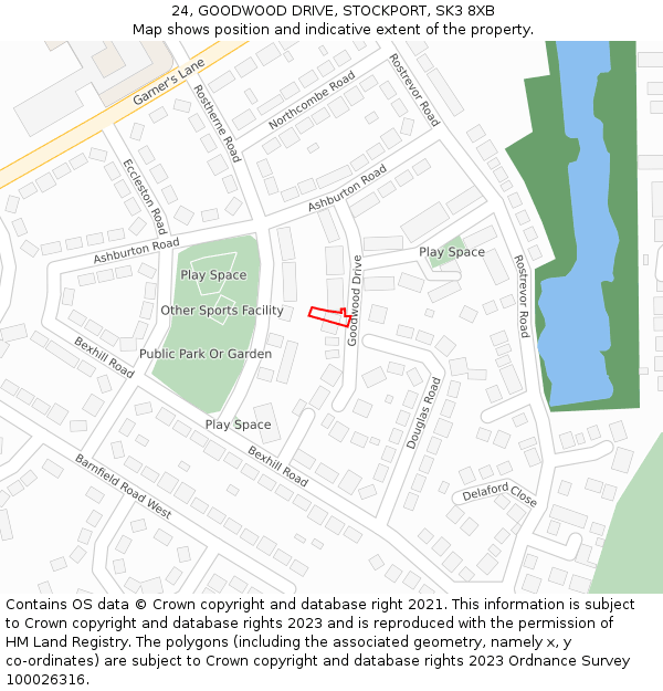 24, GOODWOOD DRIVE, STOCKPORT, SK3 8XB: Location map and indicative extent of plot