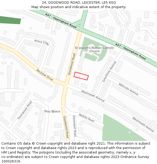 24, GOODWOOD ROAD, LEICESTER, LE5 6SG: Location map and indicative extent of plot