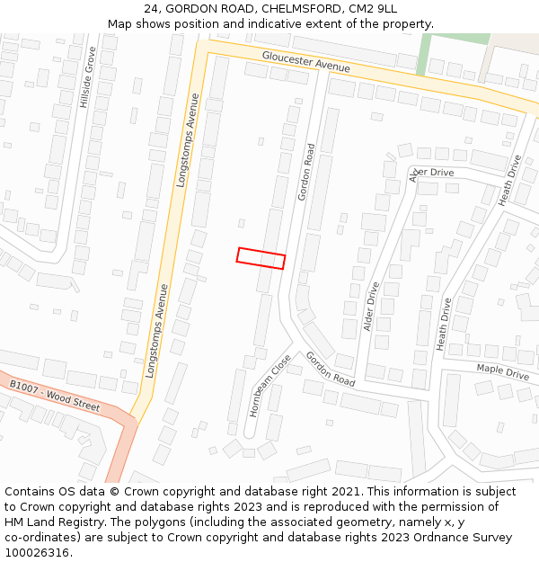 24, GORDON ROAD, CHELMSFORD, CM2 9LL: Location map and indicative extent of plot