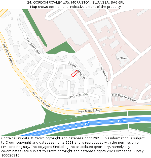 24, GORDON ROWLEY WAY, MORRISTON, SWANSEA, SA6 6PL: Location map and indicative extent of plot