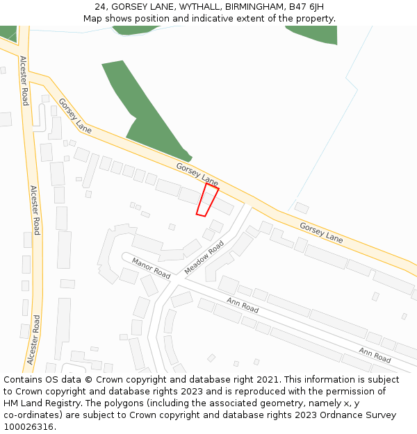 24, GORSEY LANE, WYTHALL, BIRMINGHAM, B47 6JH: Location map and indicative extent of plot