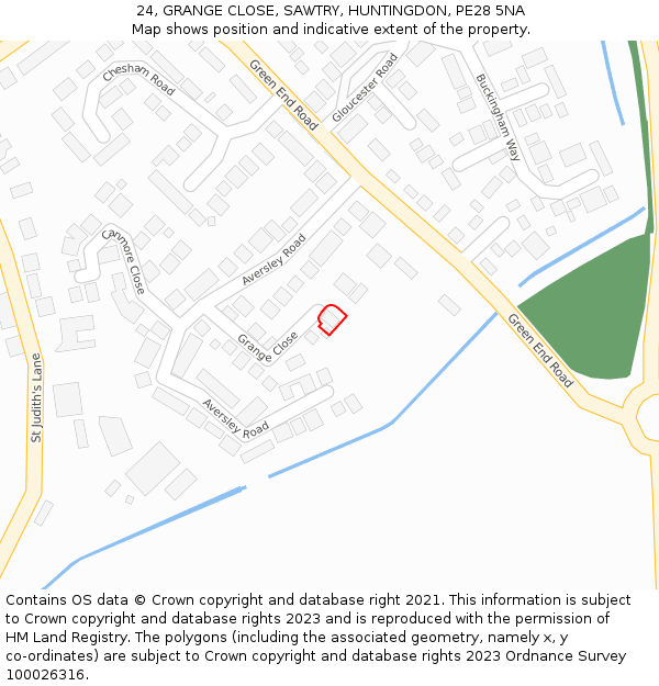 24, GRANGE CLOSE, SAWTRY, HUNTINGDON, PE28 5NA: Location map and indicative extent of plot