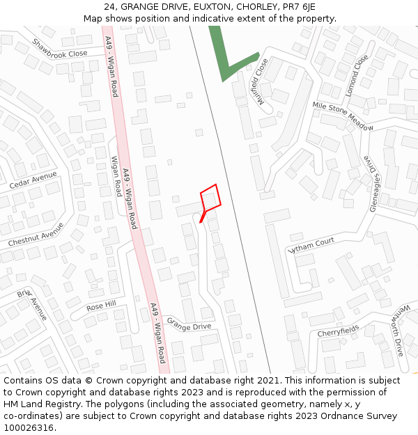 24, GRANGE DRIVE, EUXTON, CHORLEY, PR7 6JE: Location map and indicative extent of plot