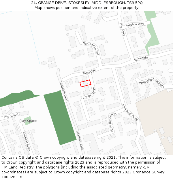 24, GRANGE DRIVE, STOKESLEY, MIDDLESBROUGH, TS9 5PQ: Location map and indicative extent of plot