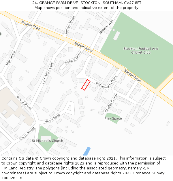 24, GRANGE FARM DRIVE, STOCKTON, SOUTHAM, CV47 8FT: Location map and indicative extent of plot