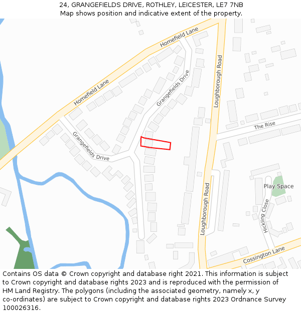 24, GRANGEFIELDS DRIVE, ROTHLEY, LEICESTER, LE7 7NB: Location map and indicative extent of plot