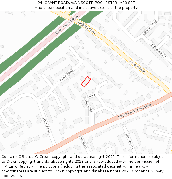 24, GRANT ROAD, WAINSCOTT, ROCHESTER, ME3 8EE: Location map and indicative extent of plot