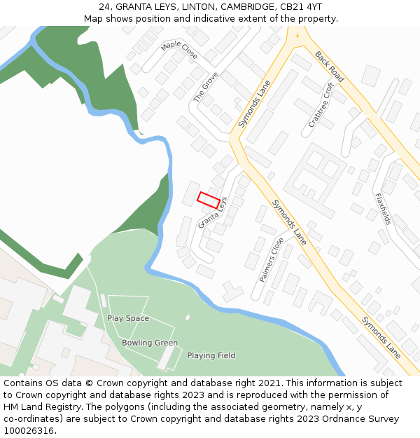 24, GRANTA LEYS, LINTON, CAMBRIDGE, CB21 4YT: Location map and indicative extent of plot