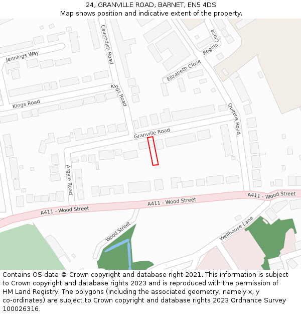 24, GRANVILLE ROAD, BARNET, EN5 4DS: Location map and indicative extent of plot