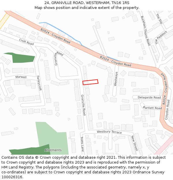 24, GRANVILLE ROAD, WESTERHAM, TN16 1RS: Location map and indicative extent of plot