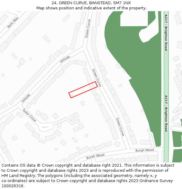 24, GREEN CURVE, BANSTEAD, SM7 1NX: Location map and indicative extent of plot