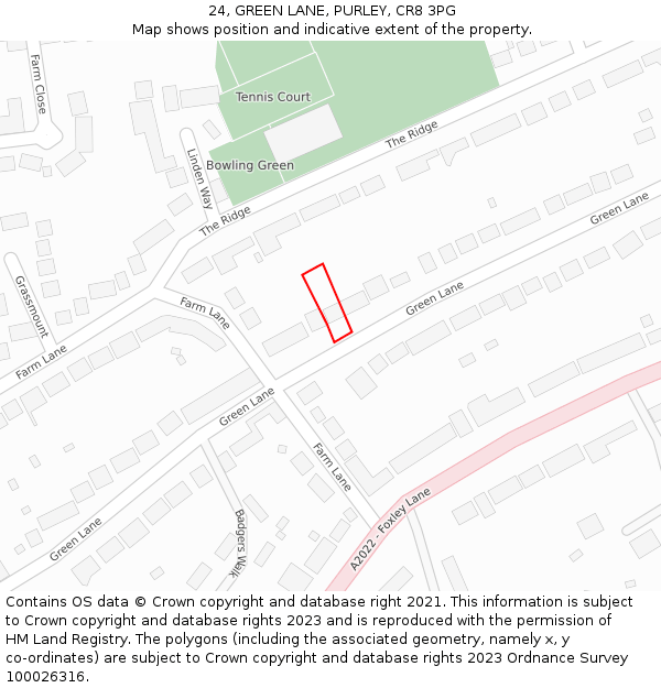 24, GREEN LANE, PURLEY, CR8 3PG: Location map and indicative extent of plot