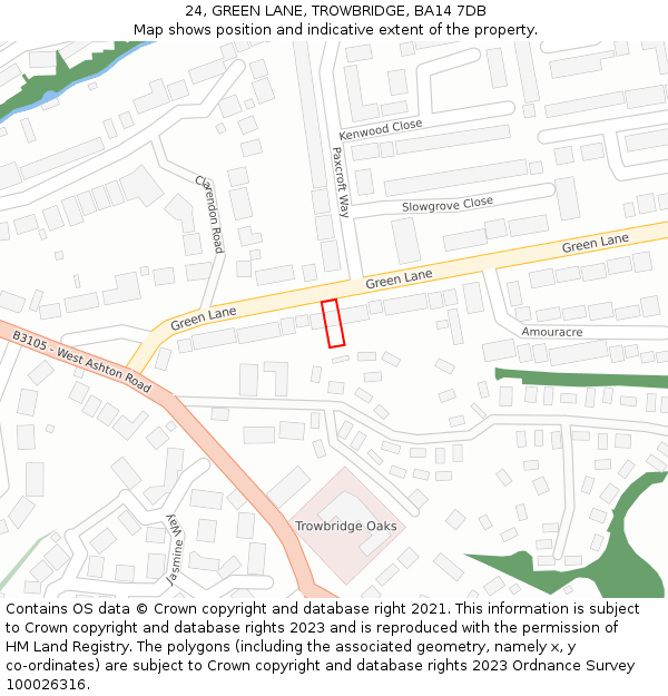 24, GREEN LANE, TROWBRIDGE, BA14 7DB: Location map and indicative extent of plot