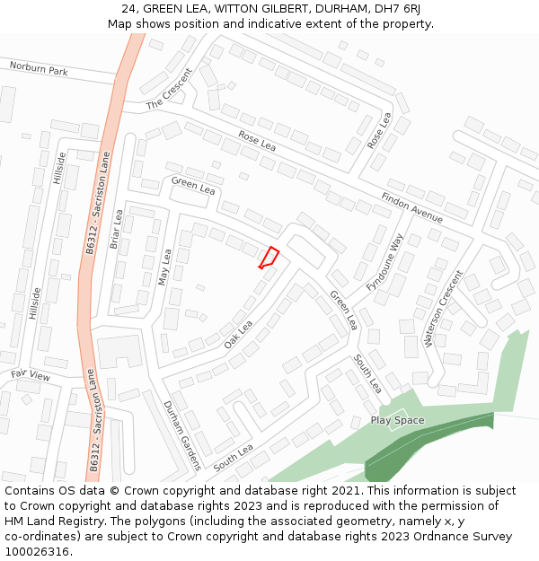 24, GREEN LEA, WITTON GILBERT, DURHAM, DH7 6RJ: Location map and indicative extent of plot