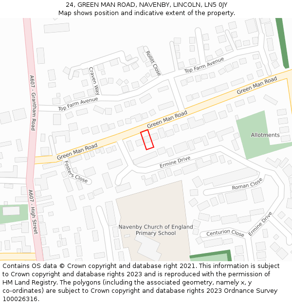 24, GREEN MAN ROAD, NAVENBY, LINCOLN, LN5 0JY: Location map and indicative extent of plot