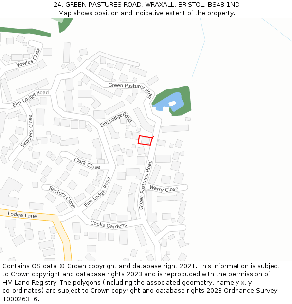 24, GREEN PASTURES ROAD, WRAXALL, BRISTOL, BS48 1ND: Location map and indicative extent of plot