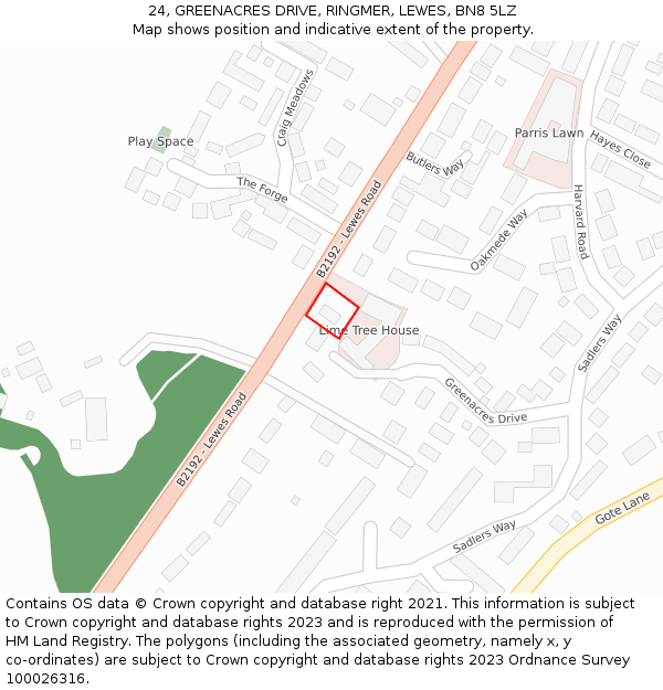 24, GREENACRES DRIVE, RINGMER, LEWES, BN8 5LZ: Location map and indicative extent of plot