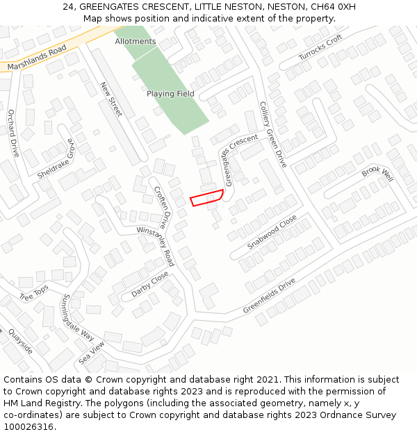 24, GREENGATES CRESCENT, LITTLE NESTON, NESTON, CH64 0XH: Location map and indicative extent of plot