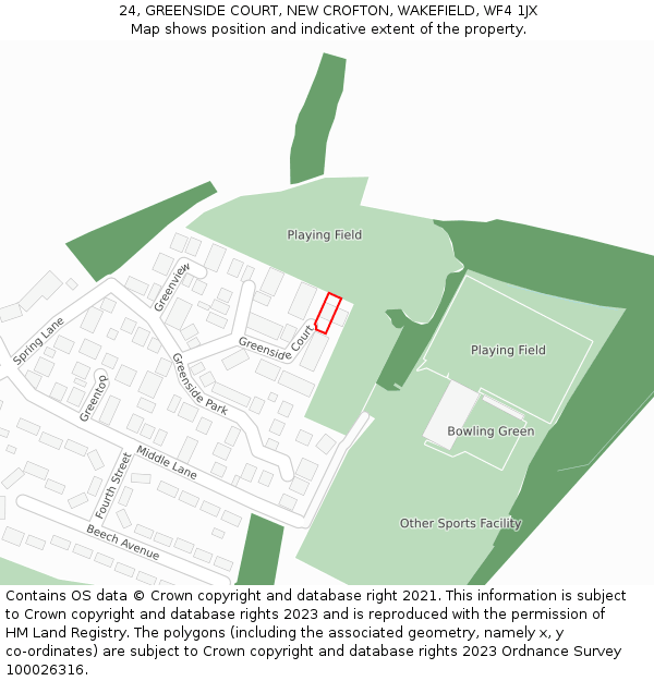 24, GREENSIDE COURT, NEW CROFTON, WAKEFIELD, WF4 1JX: Location map and indicative extent of plot