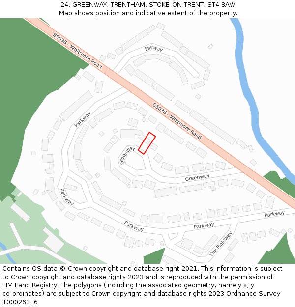 24, GREENWAY, TRENTHAM, STOKE-ON-TRENT, ST4 8AW: Location map and indicative extent of plot