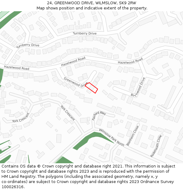 24, GREENWOOD DRIVE, WILMSLOW, SK9 2RW: Location map and indicative extent of plot