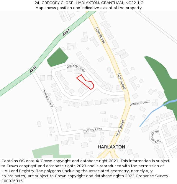 24, GREGORY CLOSE, HARLAXTON, GRANTHAM, NG32 1JG: Location map and indicative extent of plot