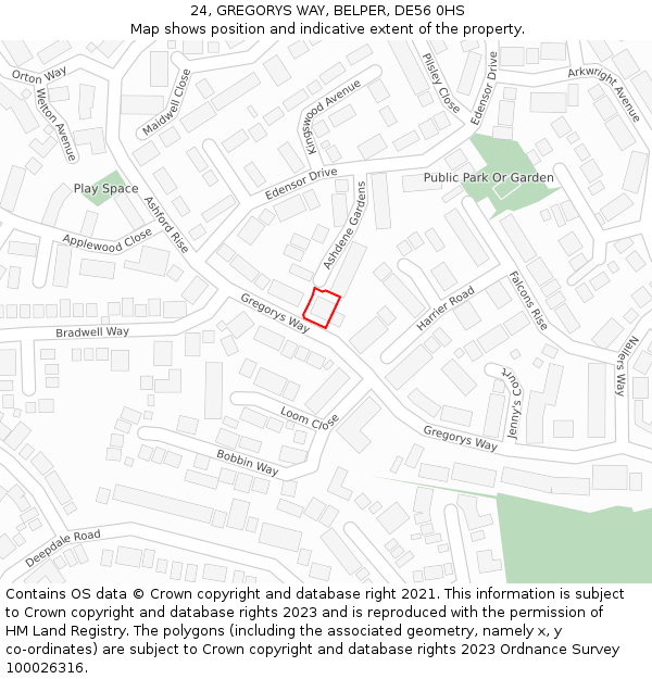 24, GREGORYS WAY, BELPER, DE56 0HS: Location map and indicative extent of plot