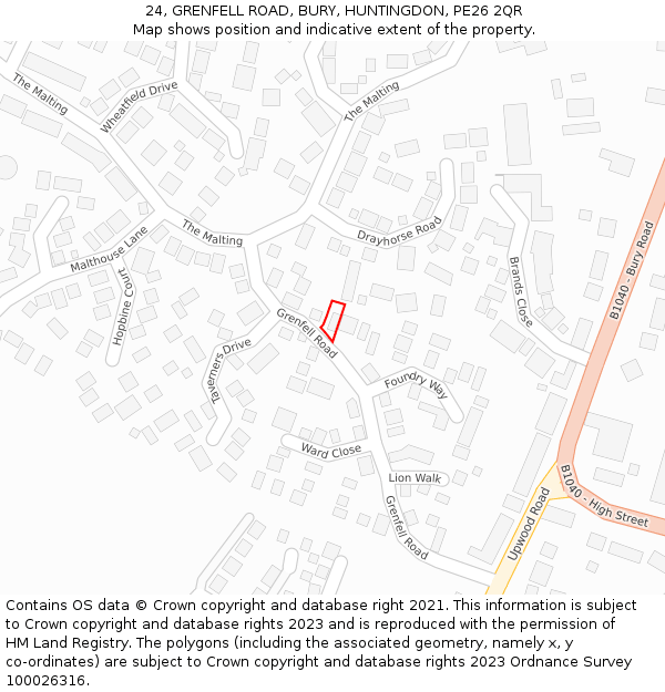 24, GRENFELL ROAD, BURY, HUNTINGDON, PE26 2QR: Location map and indicative extent of plot