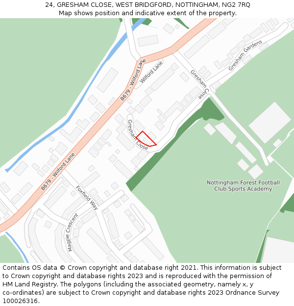 24, GRESHAM CLOSE, WEST BRIDGFORD, NOTTINGHAM, NG2 7RQ: Location map and indicative extent of plot