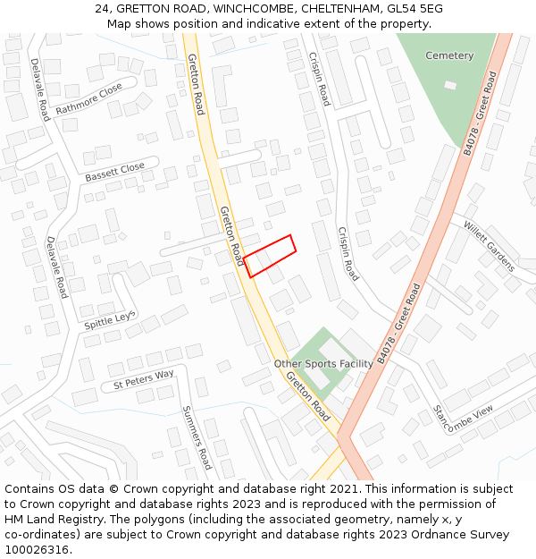 24, GRETTON ROAD, WINCHCOMBE, CHELTENHAM, GL54 5EG: Location map and indicative extent of plot