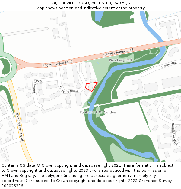 24, GREVILLE ROAD, ALCESTER, B49 5QN: Location map and indicative extent of plot