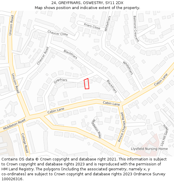 24, GREYFRIARS, OSWESTRY, SY11 2DX: Location map and indicative extent of plot