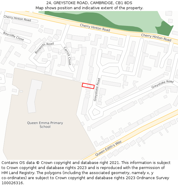 24, GREYSTOKE ROAD, CAMBRIDGE, CB1 8DS: Location map and indicative extent of plot