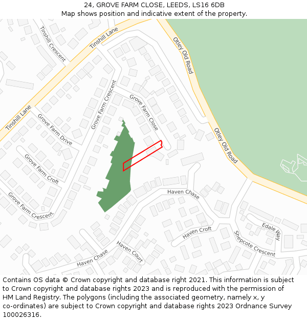 24, GROVE FARM CLOSE, LEEDS, LS16 6DB: Location map and indicative extent of plot