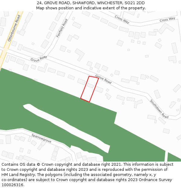 24, GROVE ROAD, SHAWFORD, WINCHESTER, SO21 2DD: Location map and indicative extent of plot