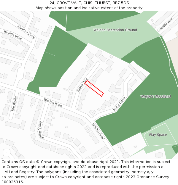 24, GROVE VALE, CHISLEHURST, BR7 5DS: Location map and indicative extent of plot