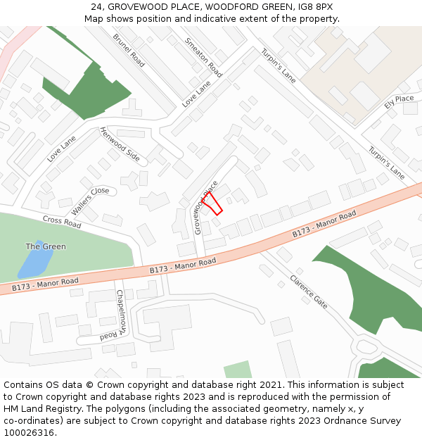 24, GROVEWOOD PLACE, WOODFORD GREEN, IG8 8PX: Location map and indicative extent of plot